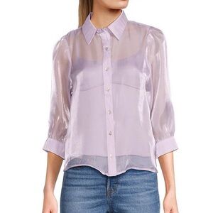 Dillards 3/4 Sleeve Button Front Organza Top.